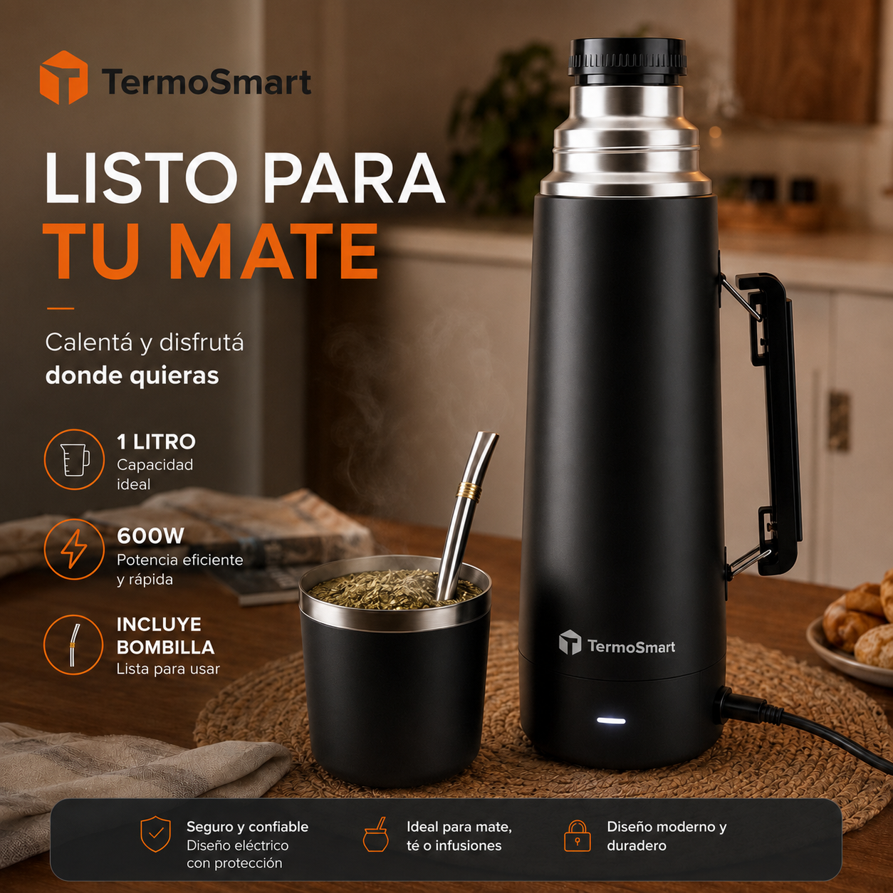 🔥 Termo Eléctrico TermoSmart 1L | Mate Siempre Listo 🧉⚡