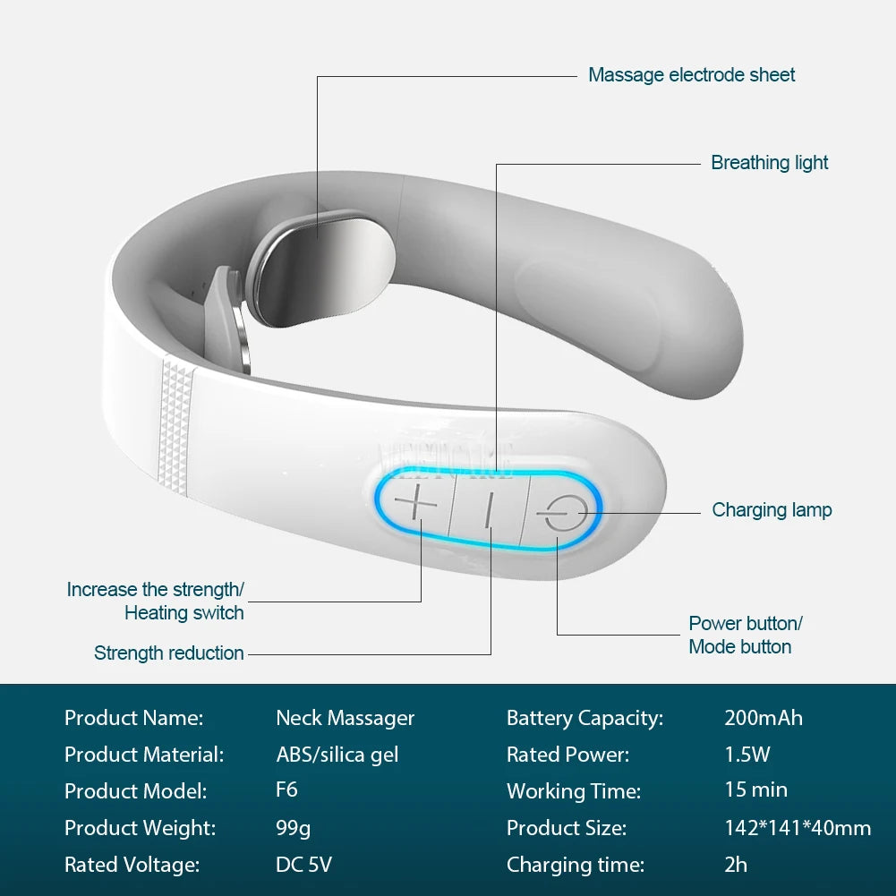 Smart Back Neck Massager with Heating TENS Pulse Cervical Muscle Massage Wireless Shoulder Health Care Device