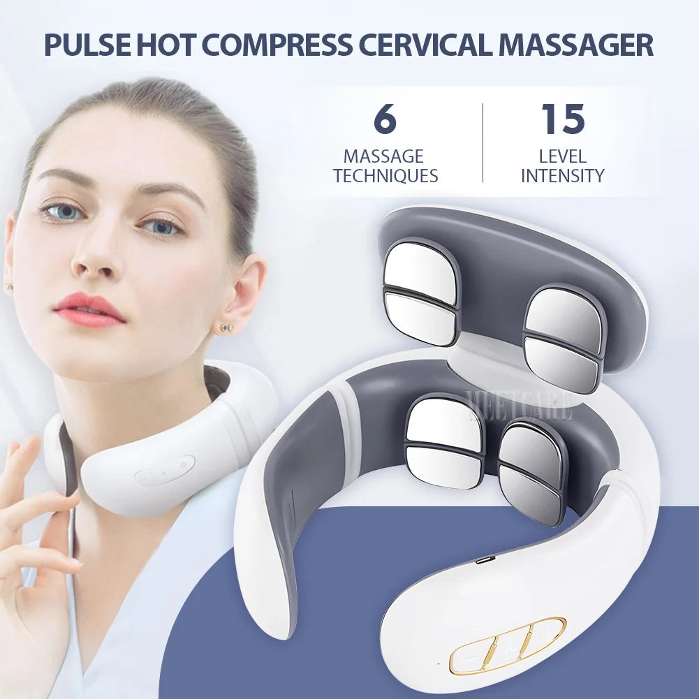 Smart Back Neck Massager with Heating TENS Pulse Cervical Muscle Massage Wireless Shoulder Health Care Device