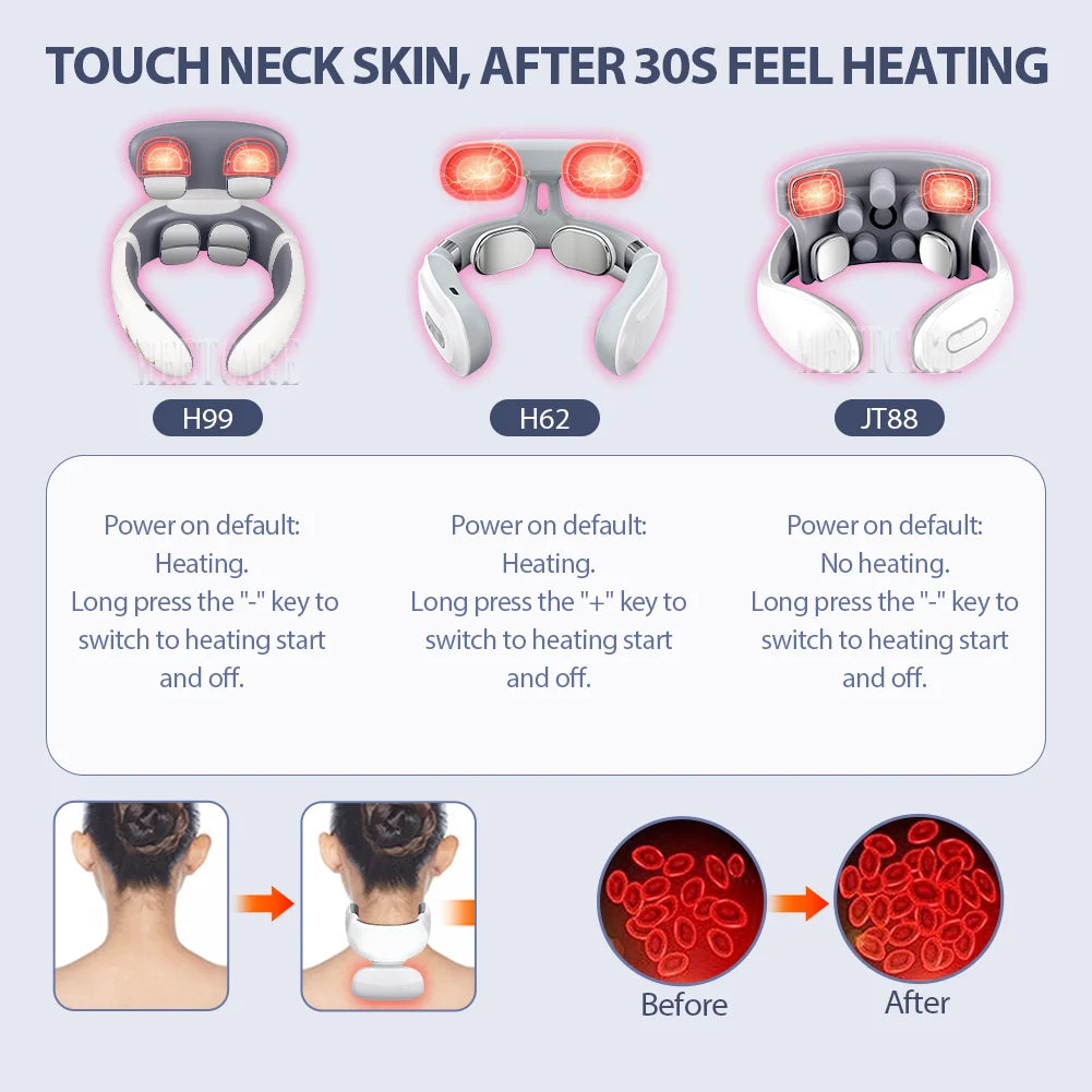 Smart Back Neck Massager with Heating TENS Pulse Cervical Muscle Massage Wireless Shoulder Health Care Device