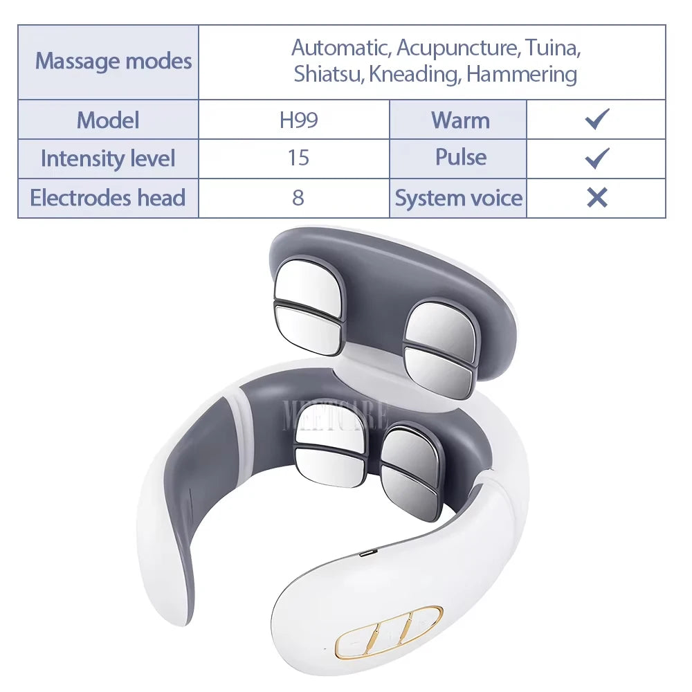 Smart Back Neck Massager with Heating TENS Pulse Cervical Muscle Massage Wireless Shoulder Health Care Device