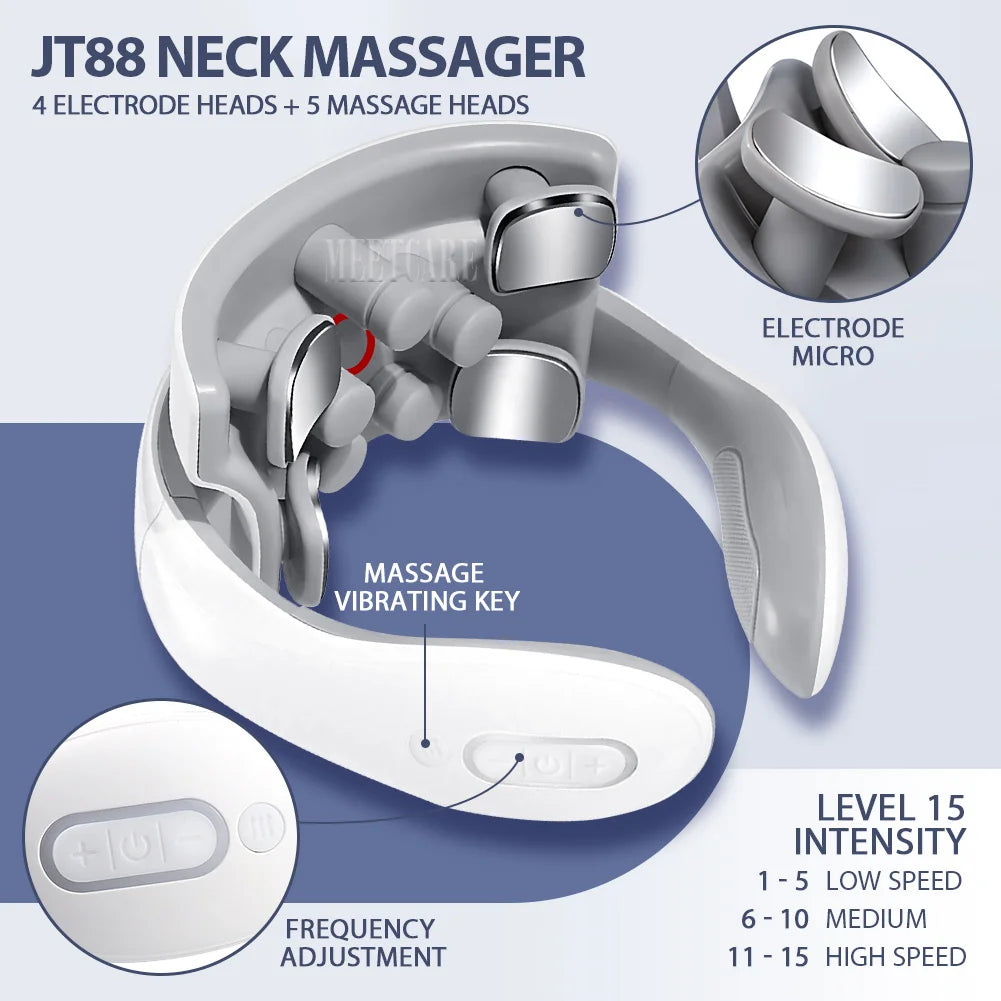 Smart Back Neck Massager with Heating TENS Pulse Cervical Muscle Massage Wireless Shoulder Health Care Device