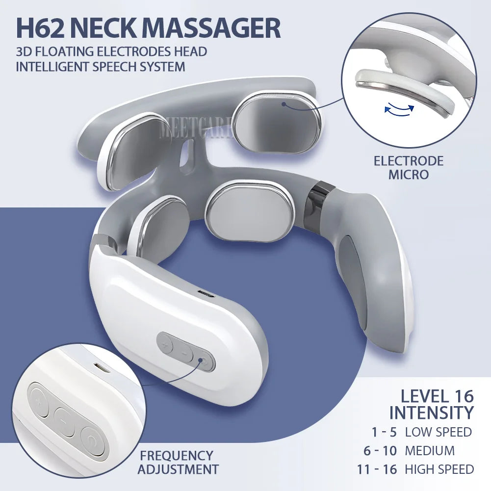 Smart Back Neck Massager with Heating TENS Pulse Cervical Muscle Massage Wireless Shoulder Health Care Device