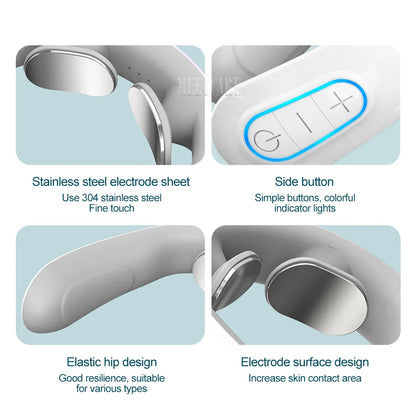 Smart Back Neck Massager with Heating TENS Pulse Cervical Muscle Massage Wireless Shoulder Health Care Device