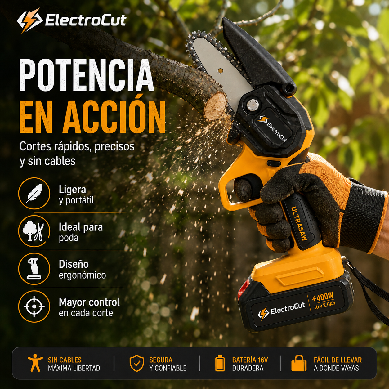 🔥 Motosierra Eléctrica Inalámbrica ElectroCut | Potencia y Precisión en Cada Corte 🪚⚡