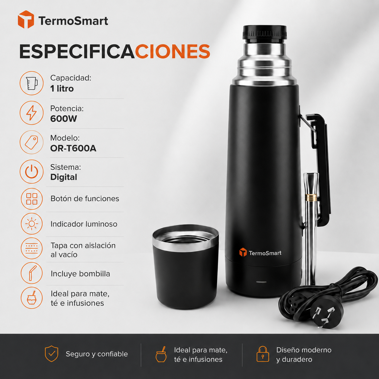 🔥 Termo Eléctrico TermoSmart 1L | Mate Siempre Listo 🧉⚡