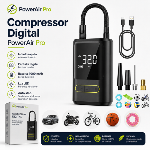 🔥 Compresor Digital PowerAir Pro | Inflado Rápido y Preciso 🚗⚡
