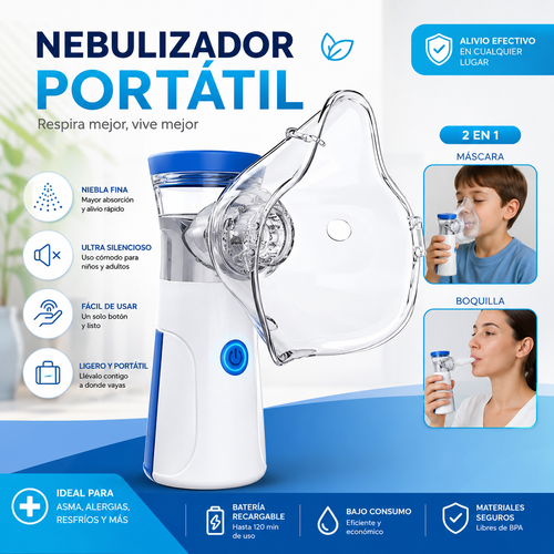 Nebulizador Portatil - JSL-W302 - inalámbrico Silencioso USB - Color blanco