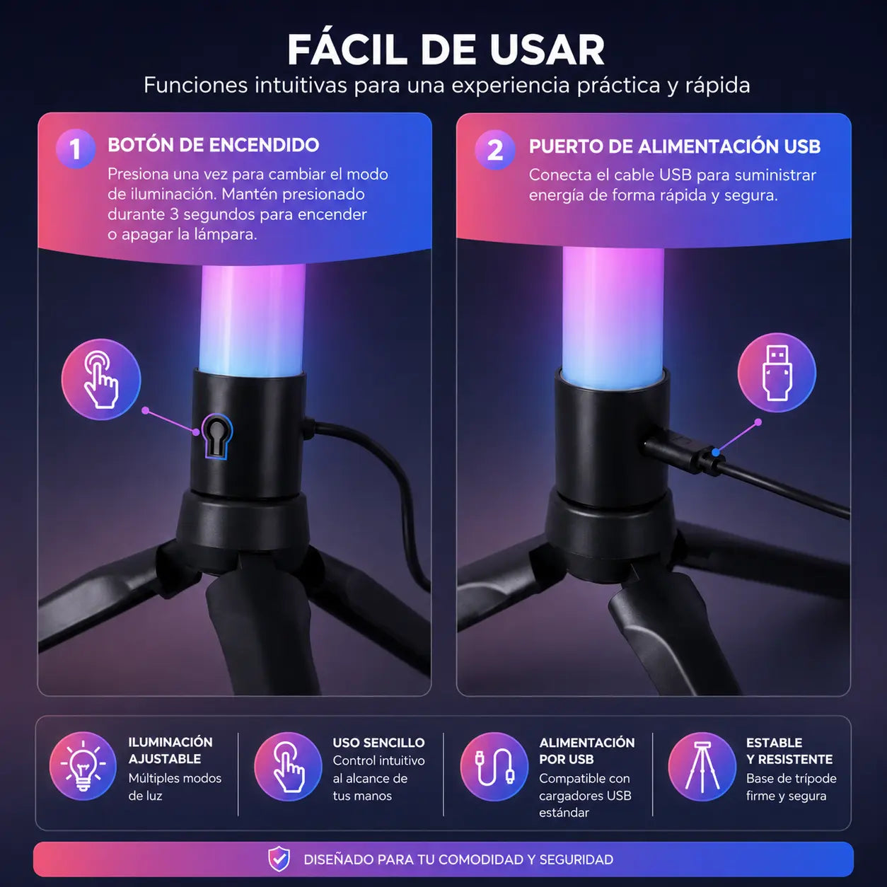 Luz LED Esquinera RGB 110cm con Control, App y Sensor Audiorítmico (S)