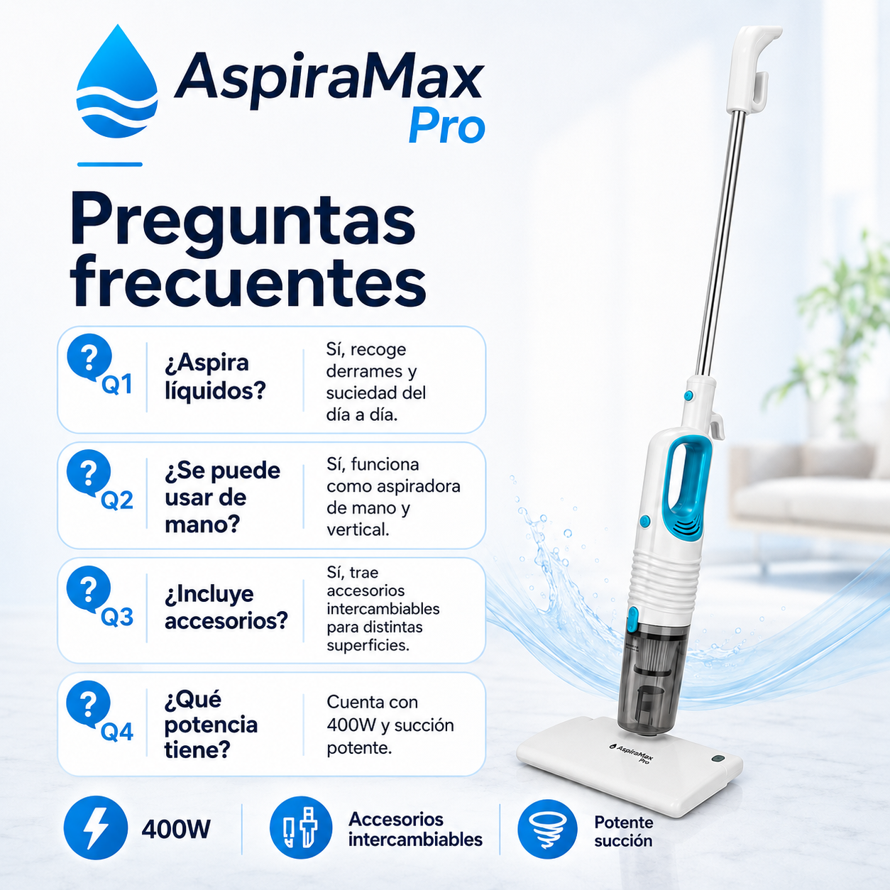🔥 Aspiradora de Mano y Vertical AspiraMax Pro | Limpieza 2 en 1 💧⚡