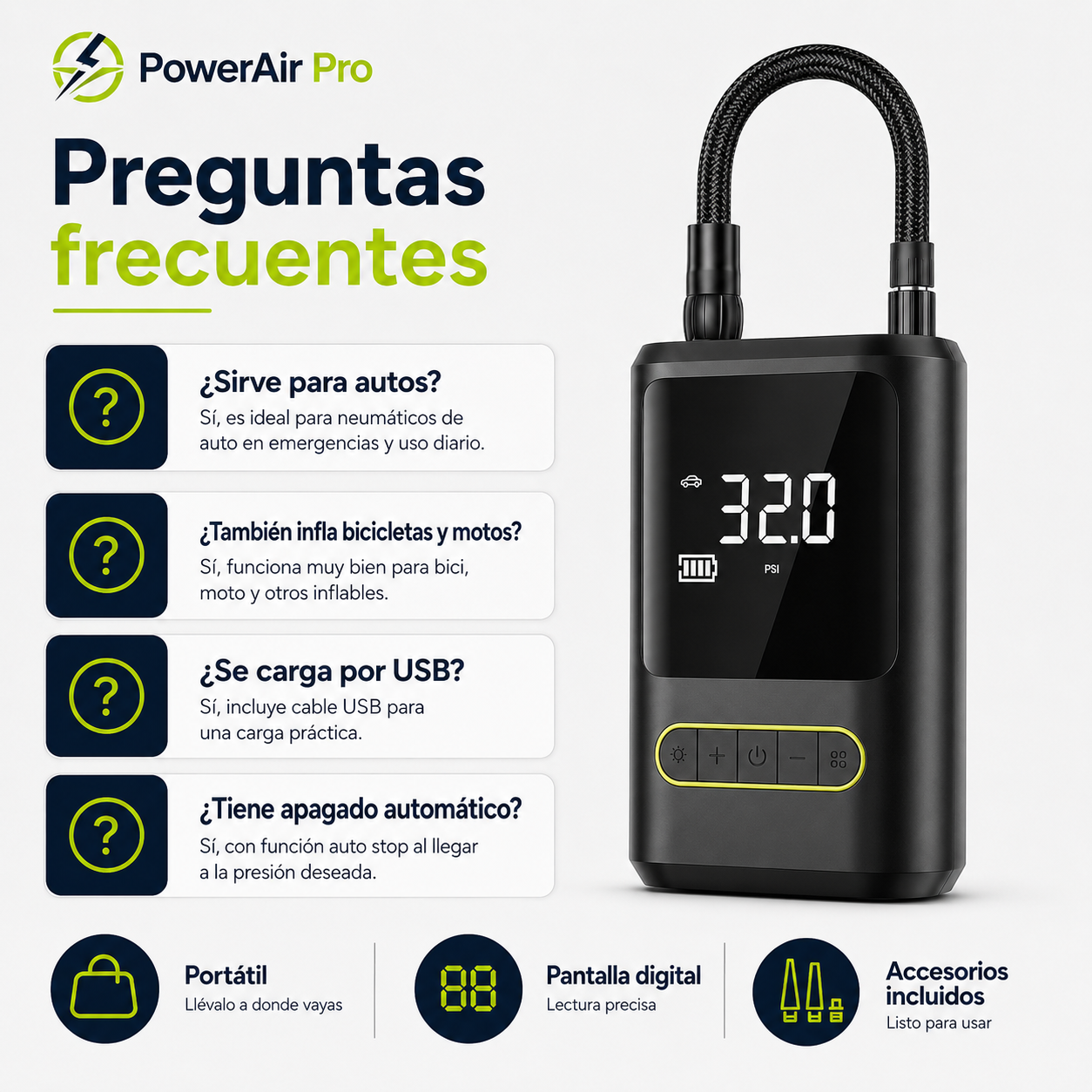 🔥 Compresor Digital PowerAir Pro | Inflado Rápido y Preciso 🚗⚡