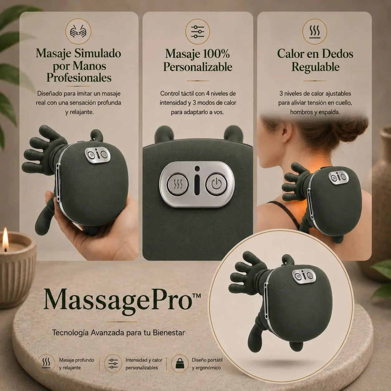 MassagePro - Masajeador inteligente para Cuello, Espalda, Hombros y Piernas - VillaNiza Store