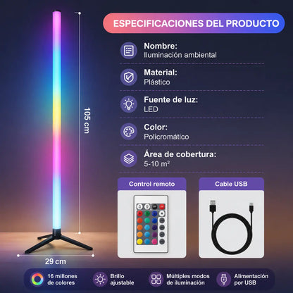 Luz LED Esquinera RGB 110cm con Control, App y Sensor Audiorítmico (S)