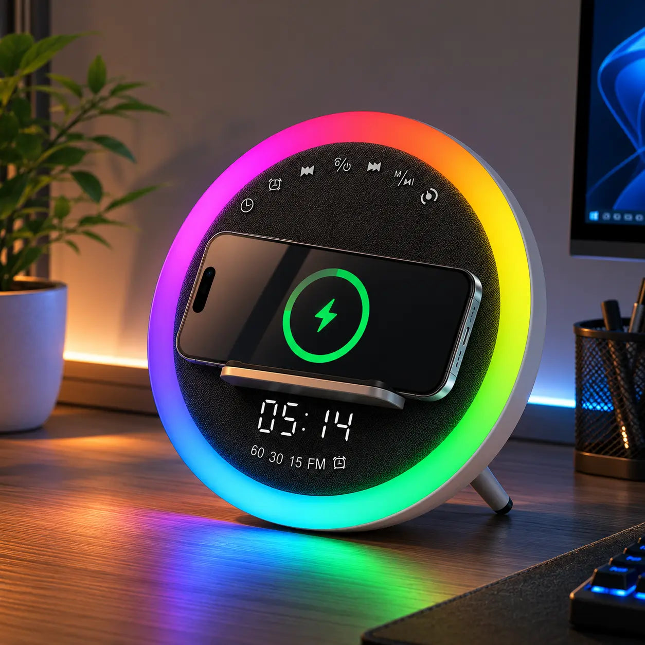 Parlante BT A912 Cargador Inalámbrico 15W, Luz RGB y Reloj Despertador (S) - VillaNiza Store