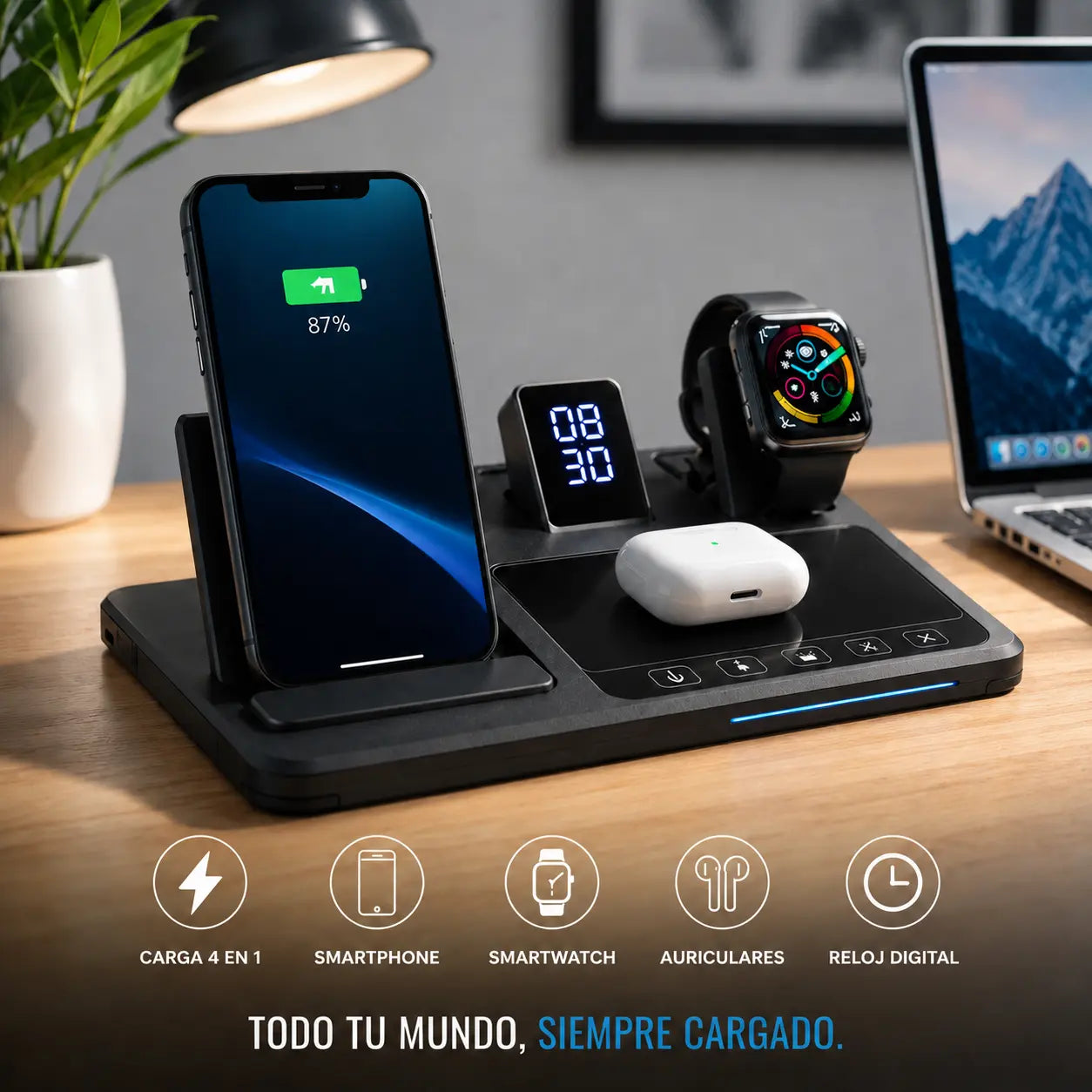 Base de Carga Inalámbrica 4 en 1 Cargador para Celular, Apple Watch y Auriculares (S) VillaNiza Store