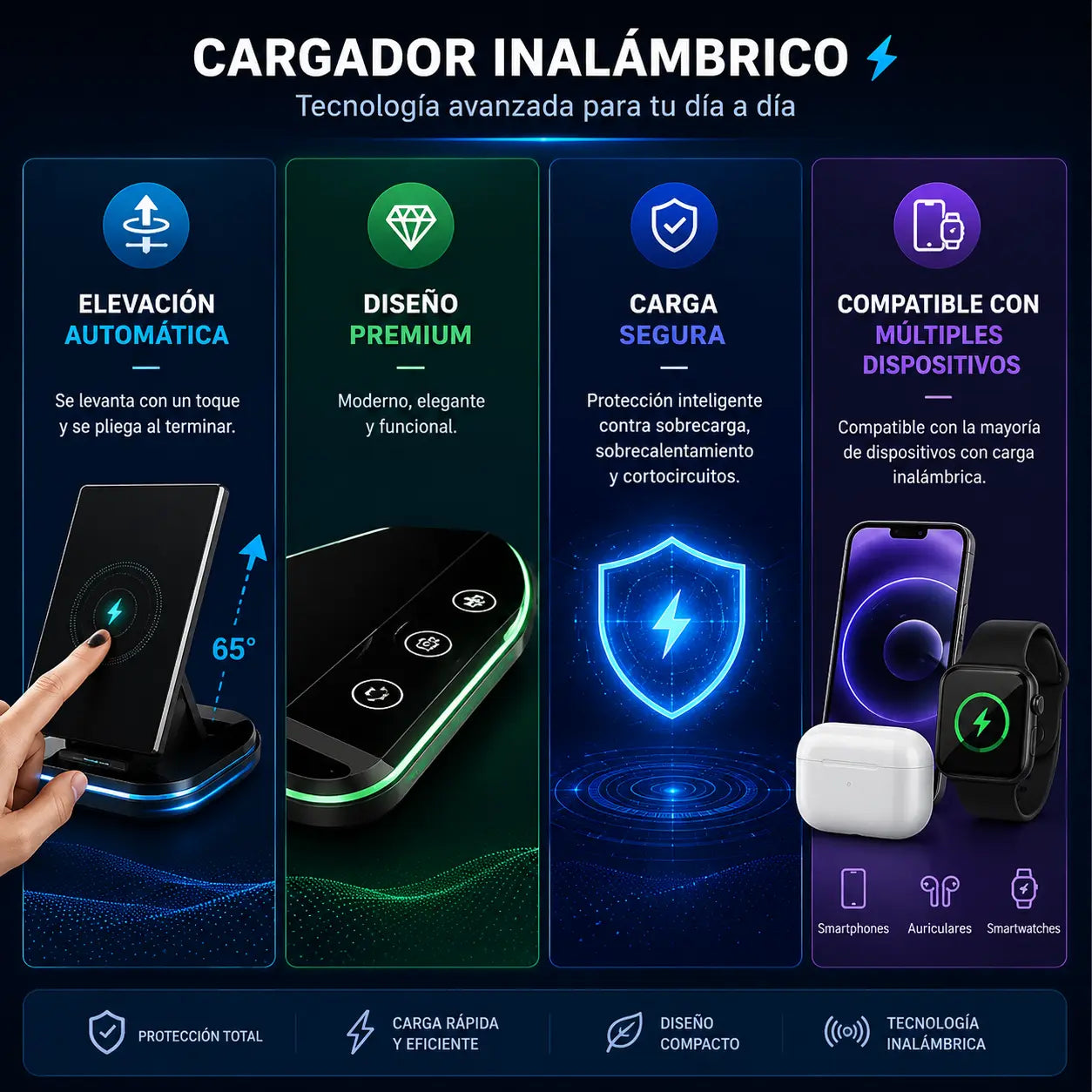 Base de Carga Inalámbrica 4 en 1 Cargador para Celular, Apple Watch y Auriculares (S) VillaNiza Store