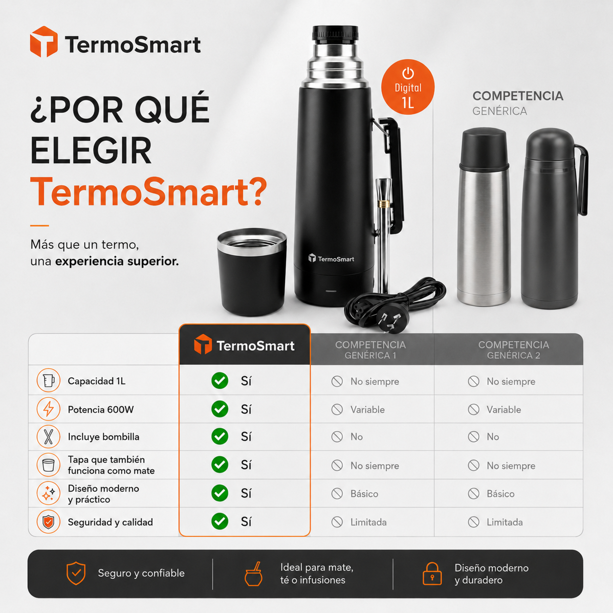🔥 Termo Eléctrico TermoSmart 1L | Mate Siempre Listo 🧉⚡