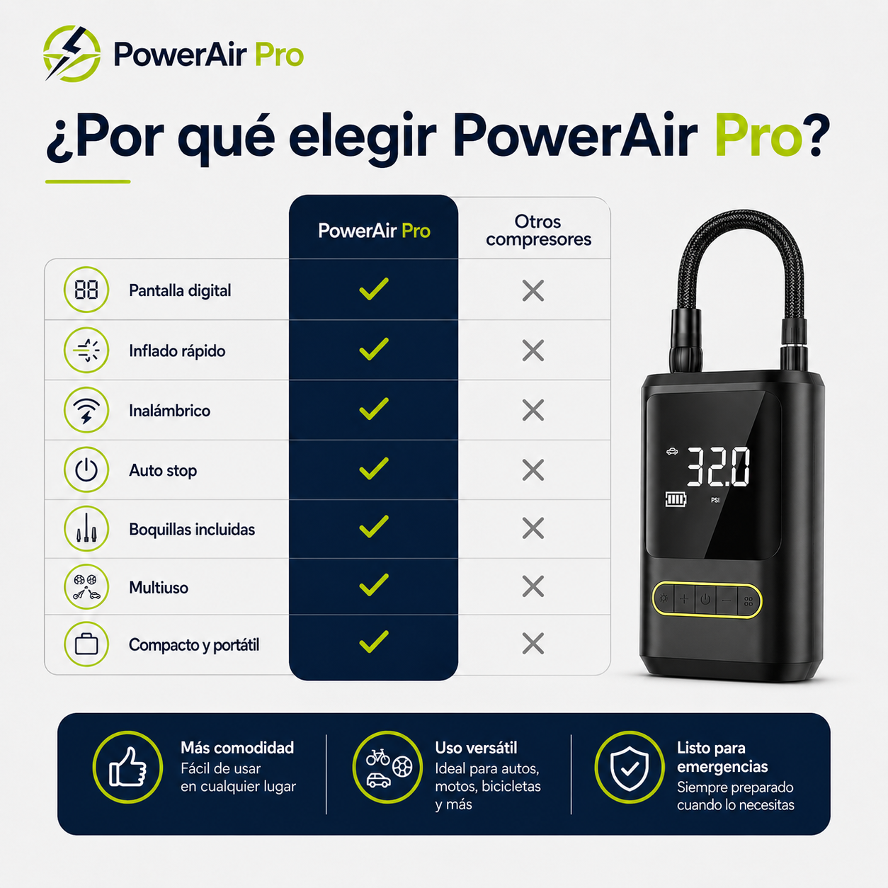 🔥 Compresor Digital PowerAir Pro | Inflado Rápido y Preciso 🚗⚡