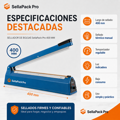 🔥 Sellador de Bolsas SellaPack Pro 400MM | Sellado Firme y Profesional 🛍️